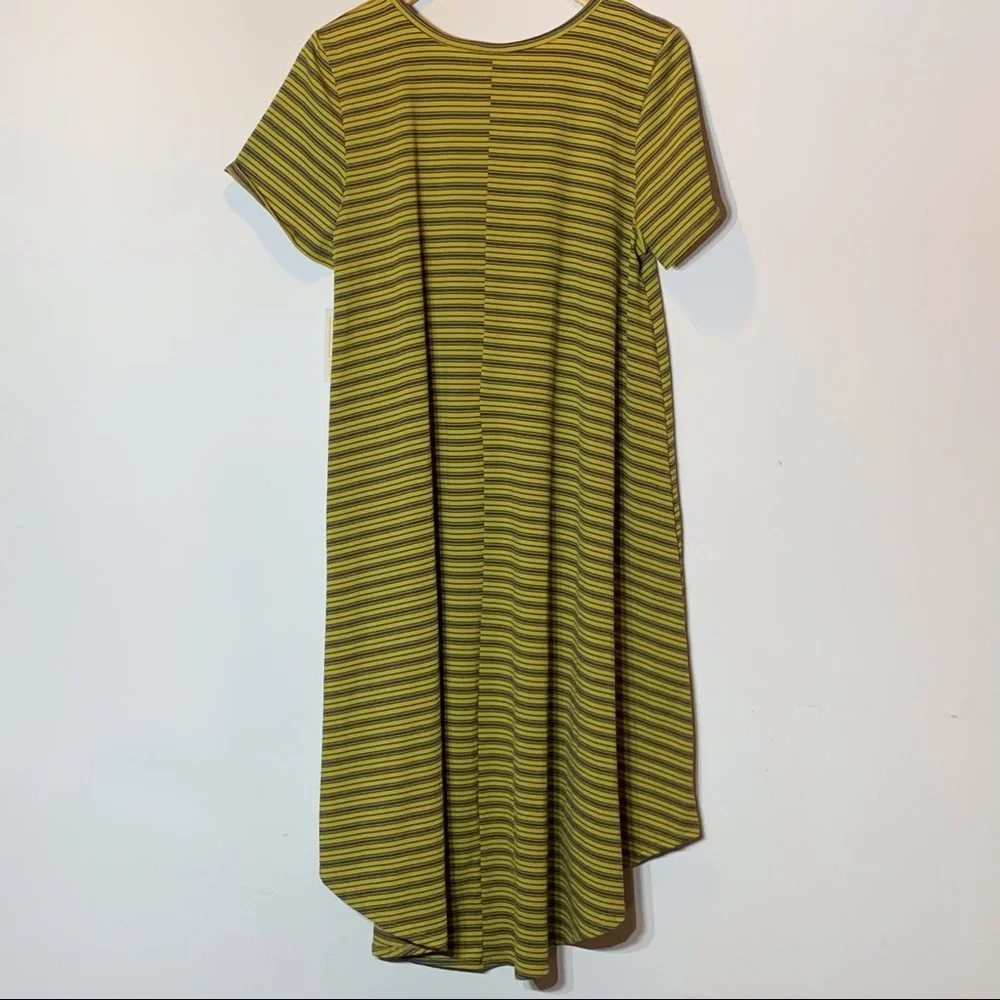 NWT LuLaRoe Carly blue and yellow horizontal striped‎ dress